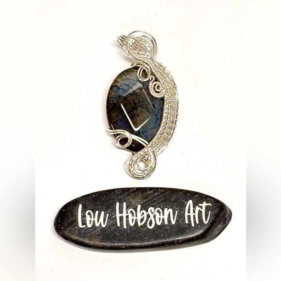 HAND CRAFTED Dragon Vein Agate Wire Wrapped Silver Plate Pendant, Handmade - Picture 10 of 10